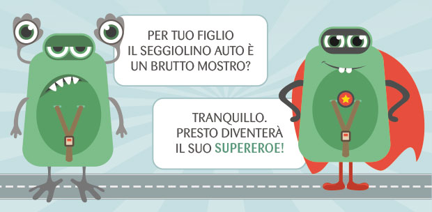 Vai sul sicuro, l'App per bambini sulla sicurezza in auto dei bambini - visual campagna di comunicazione - cercaseggiolini 2017