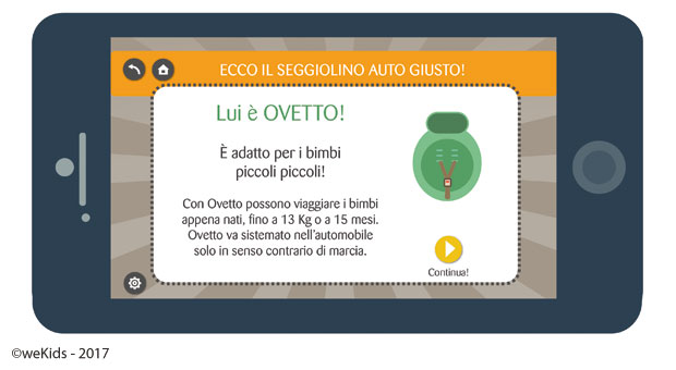 Vai sul sicuro, l'App per bambini sulla sicurezza in auto dei bambini - schermata di gioco - cercaseggiolini 2017