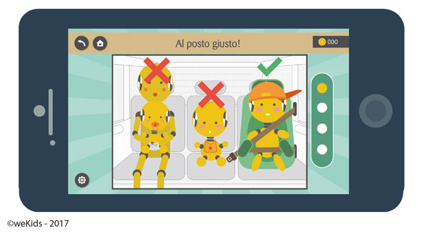 Vai sul sicuro, l'App per bambini sulla sicurezza in auto dei bambini - schermata di gioco - cercaseggiolini 2017