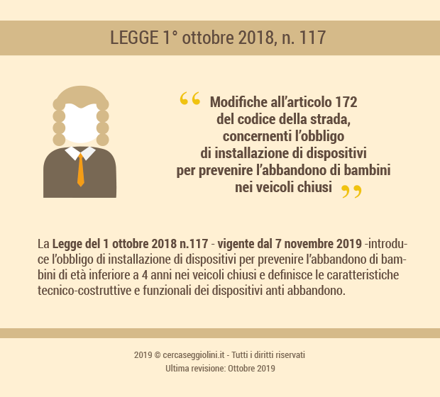 Legge dispositivi anti abbandono - decreto caratteristiche dei dispositivi - la legge - cercaseggiolini