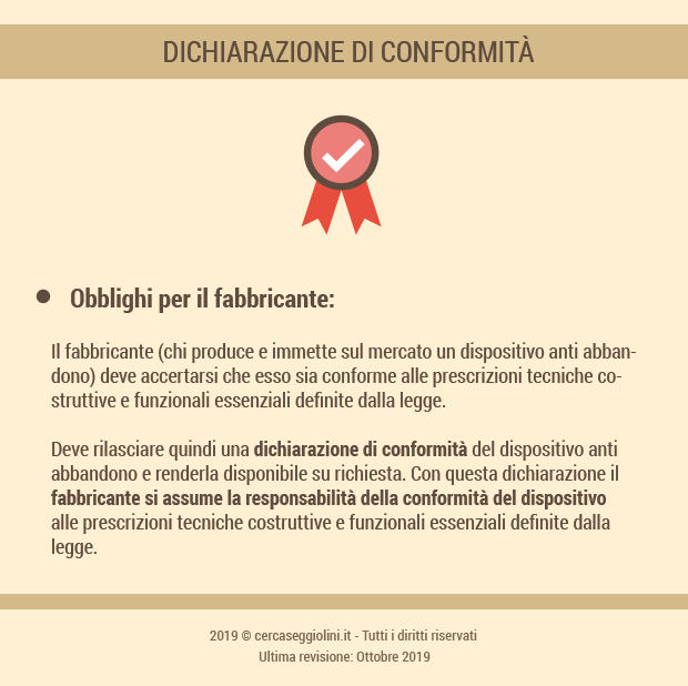 Legge dispositivi anti abbandono: gli obblighi per i produttori e la dichiarazione di conformit - cercaseggiolini