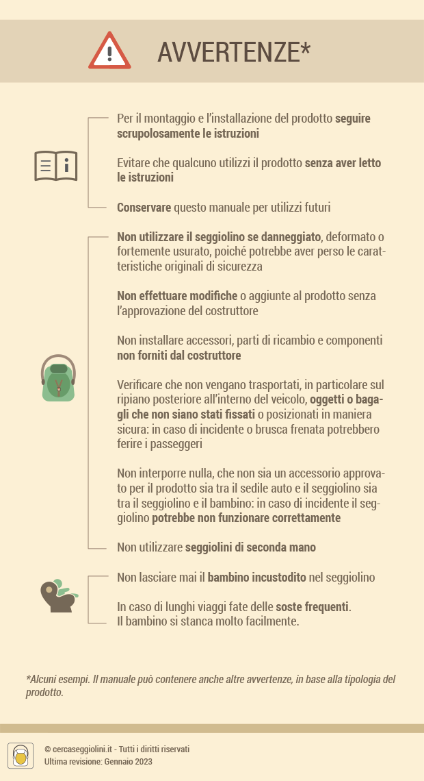 Manuale d'uso dei seggiolini auto - le avvertenze