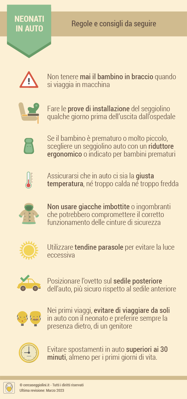 Neonati e bimbi prematuri in auto - regole e consigli da seguire