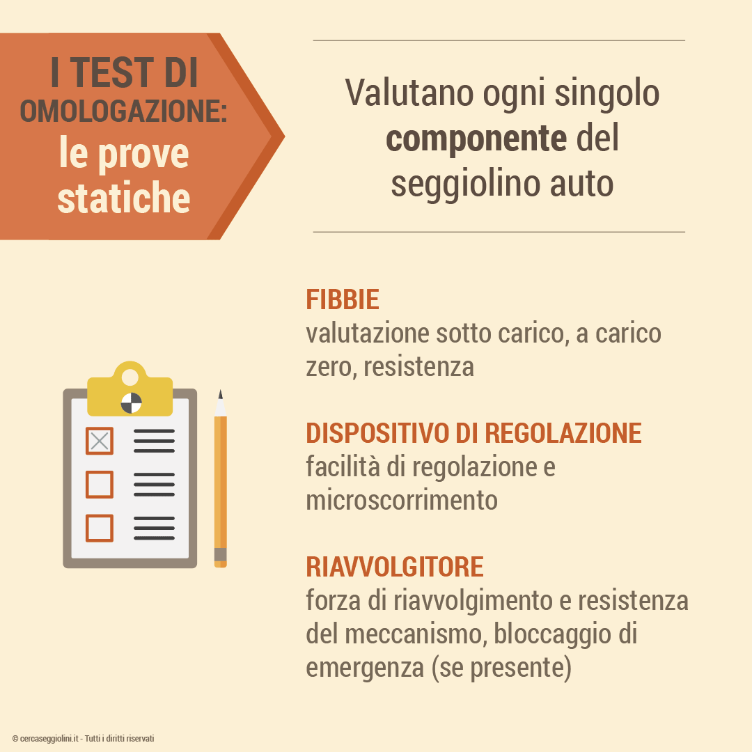 Omologazione dei seggiolini auto - Le prove statiche che valutano tutti i componenti